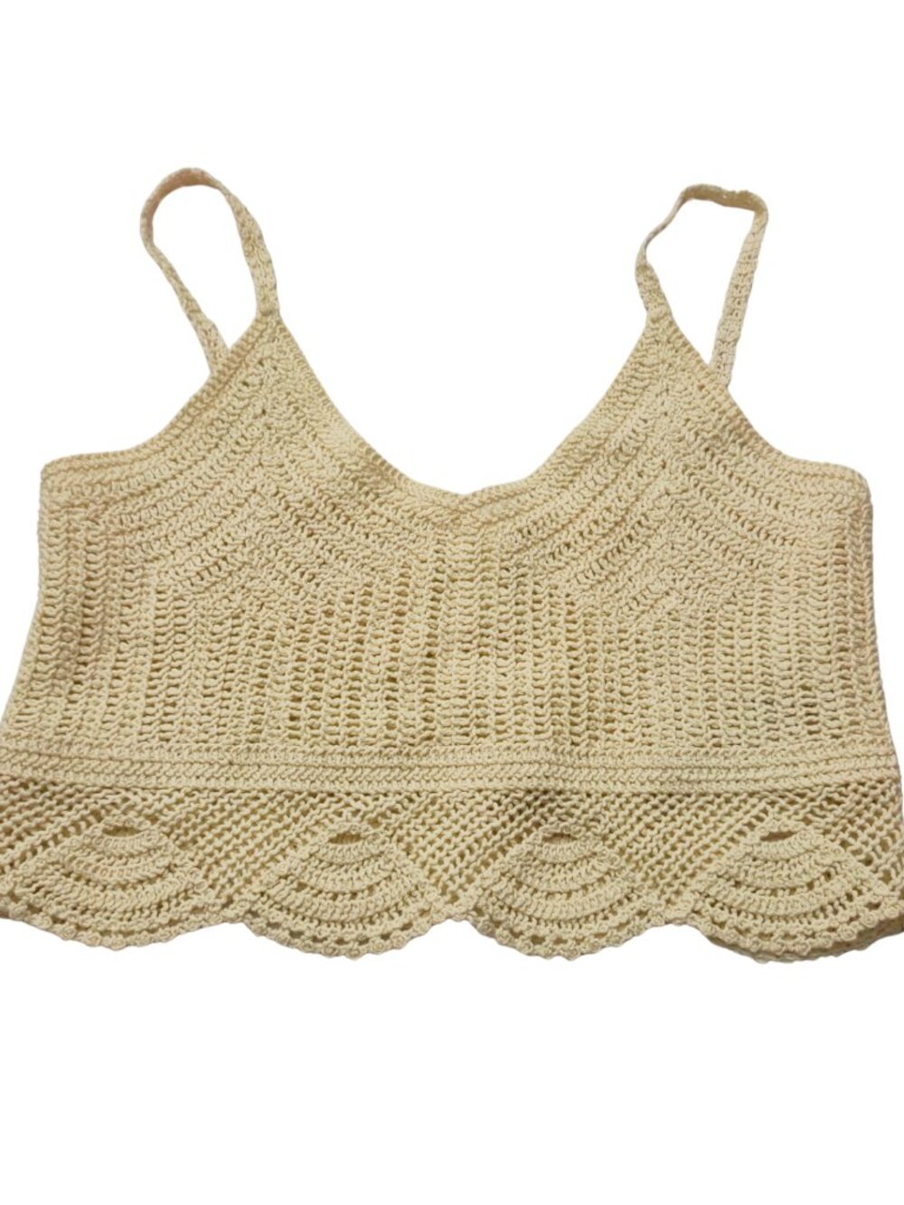 H&M Crochet Halter Tank Top Cropped Cream Boho Festival Summer Size L